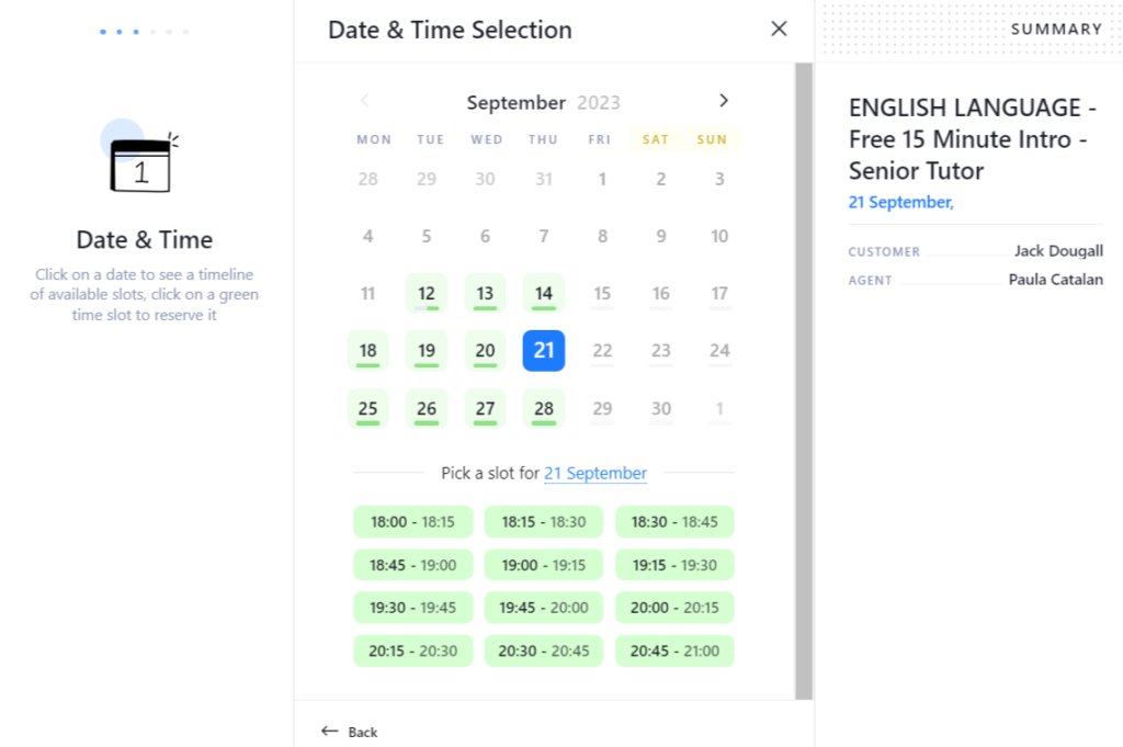 Image showing tutor booking calendar